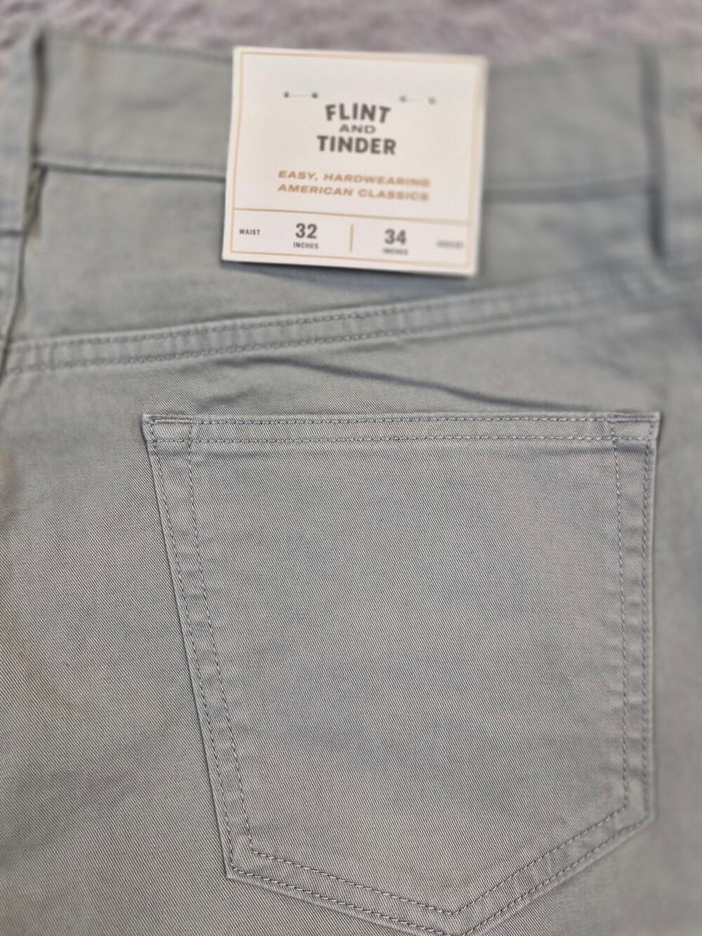 NWT Flint and Tinder Khakis Men's Size 32x34 Gray Slim Fit (1217)